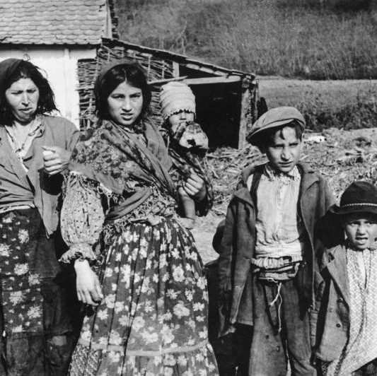 At Agram, Croatian Sinti and Roma women and children